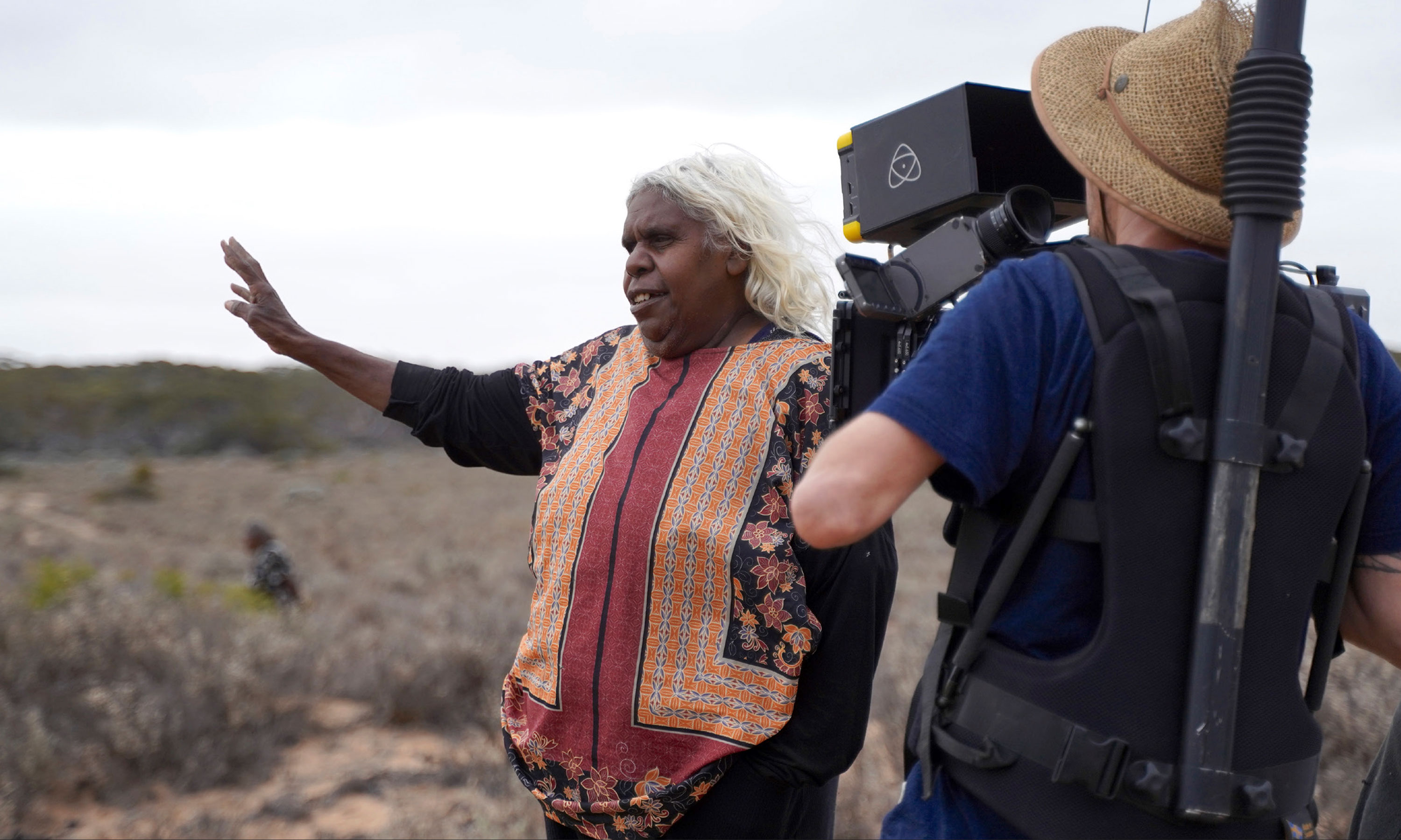 Filming on the set of the 2000 documentary 'Maralinga Tjarutja'. Photo courtesy SA Film Corporation 