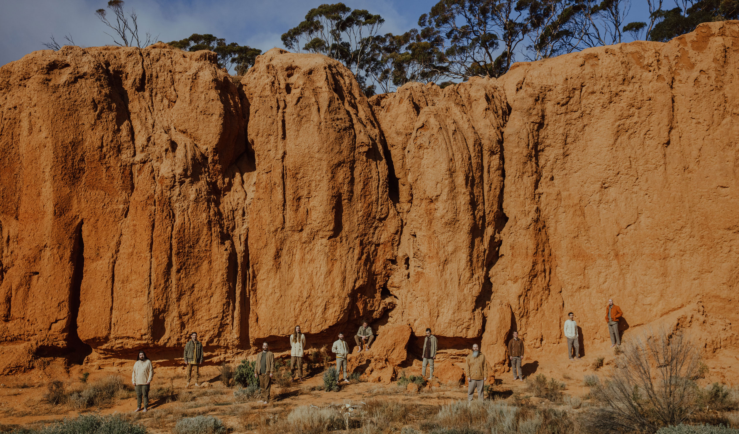 Members of Adelaide ensemble The Shaolin Afronauts at Red Banks Conservation Park, near Burra. Photo: Jonathan van der Knaap