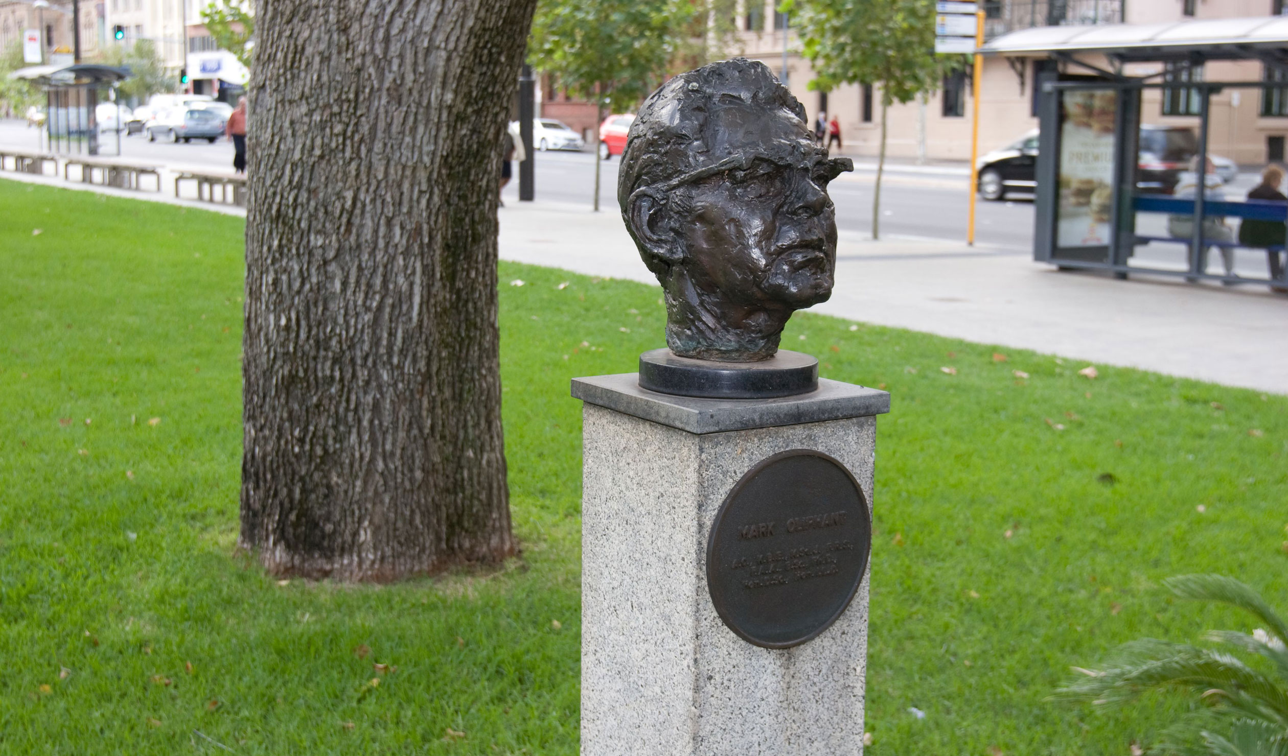 The bust of scientist and governor Sir Mark Oliphant. Photo: Jenny Scott / State Library South Australia