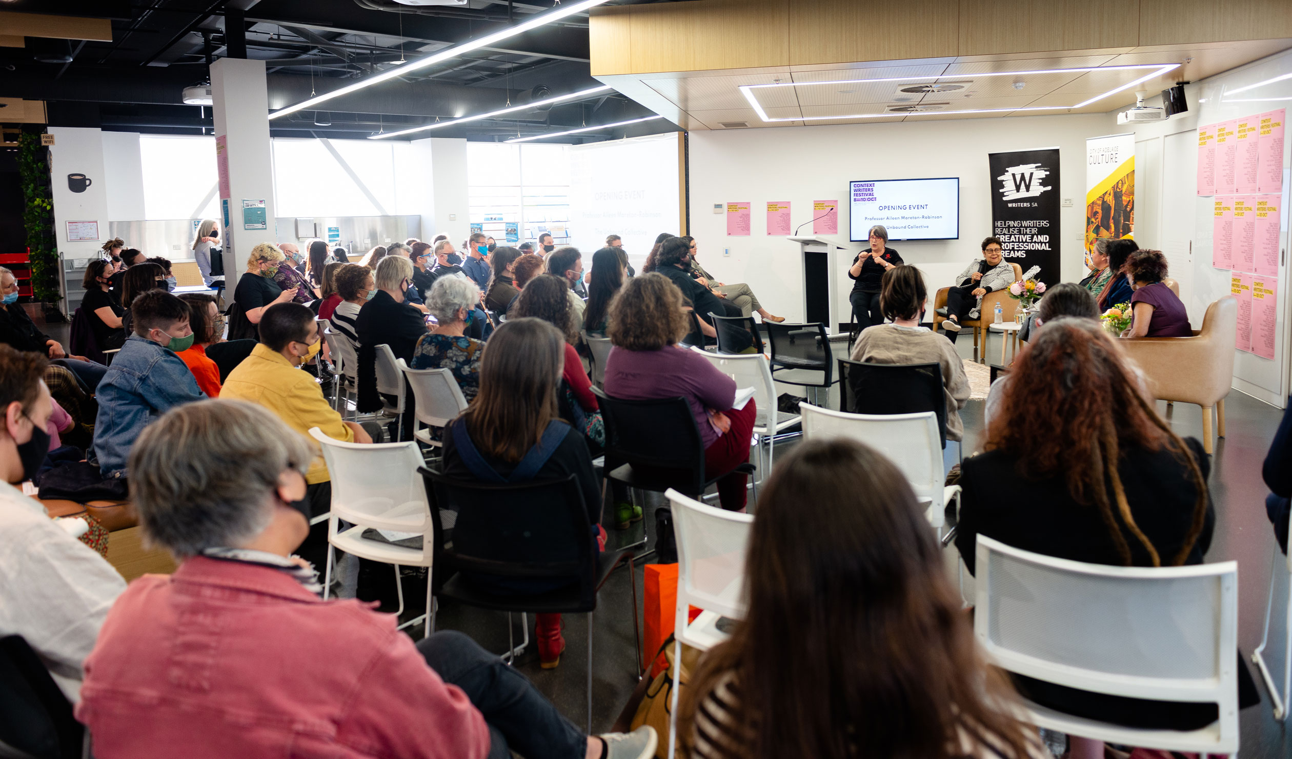 Guests at the 2022 Context Writers Festival at City Library. Photo: Nat Rogers