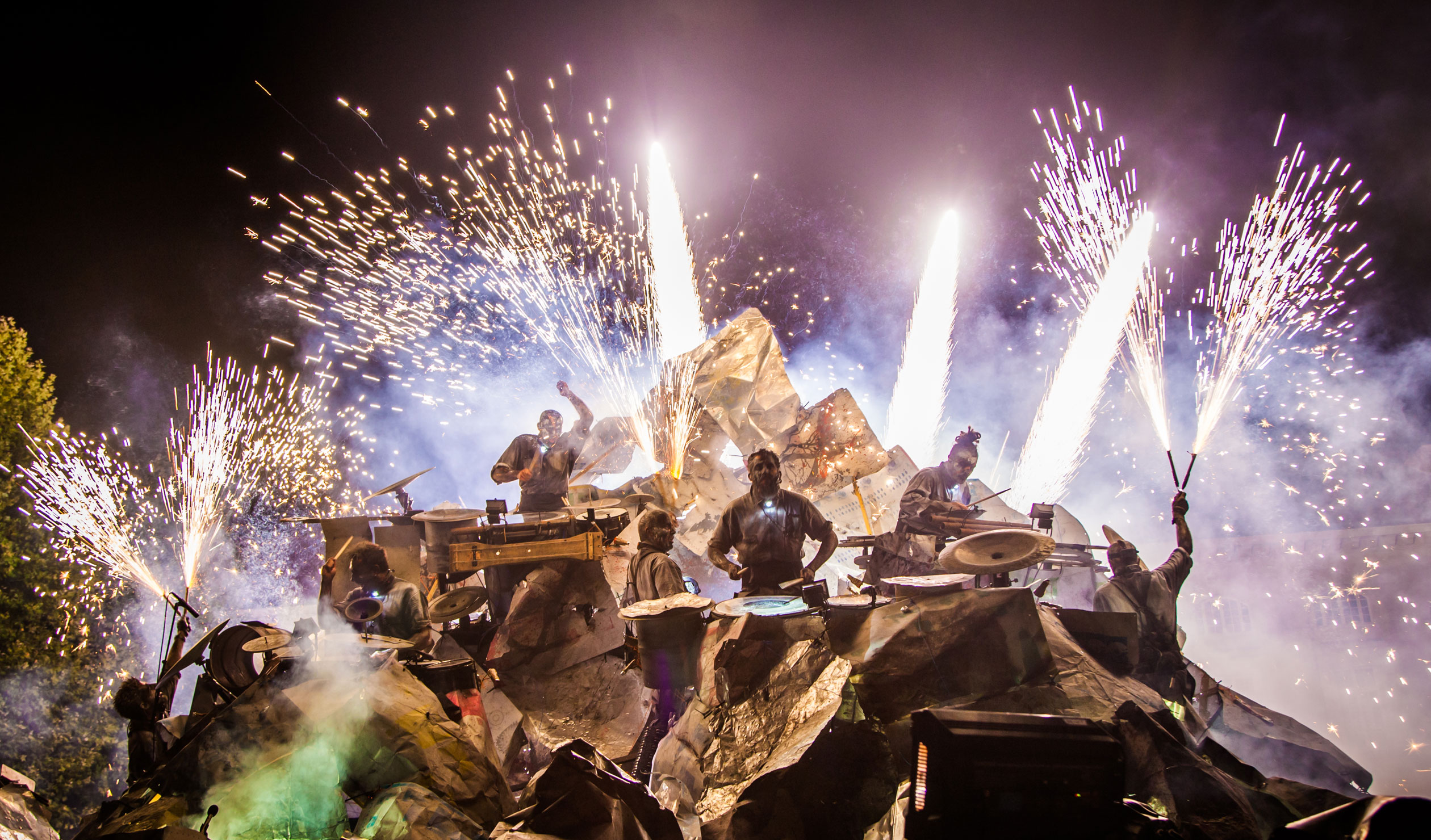 French performance art company Les Commandos Percu’s 'Silence!', coming to Elder Park on Fringe opening weekend, features a stage that evokes a mountain of metal. Photo: Veronique Balege