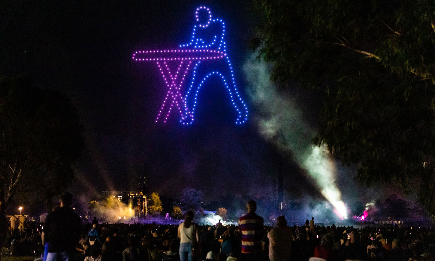 Audiences look skyward for the multi-sensory light, sound and drone spectacular 'Electric Skies'. Photo: Helen Page / Adelaide Fringe