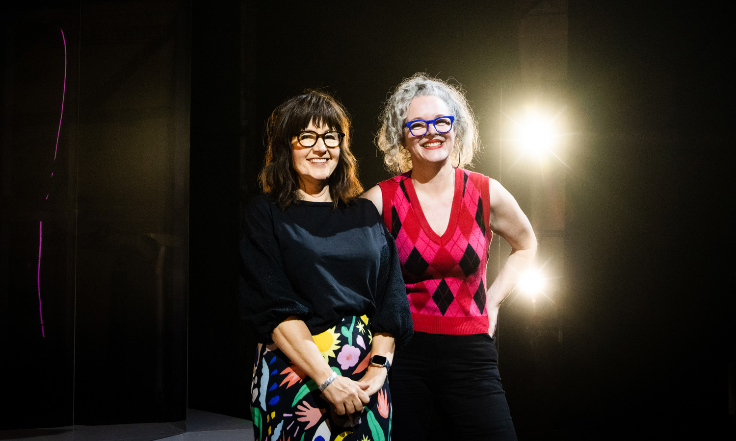 Friends and colleagues Rosemary Myers and Clare Watson at the Queen's Theatre, where Windmill's production of 'Hans and Gret' will be presented during the Adelaide Festival. Photo: Jack Fenby / InReview