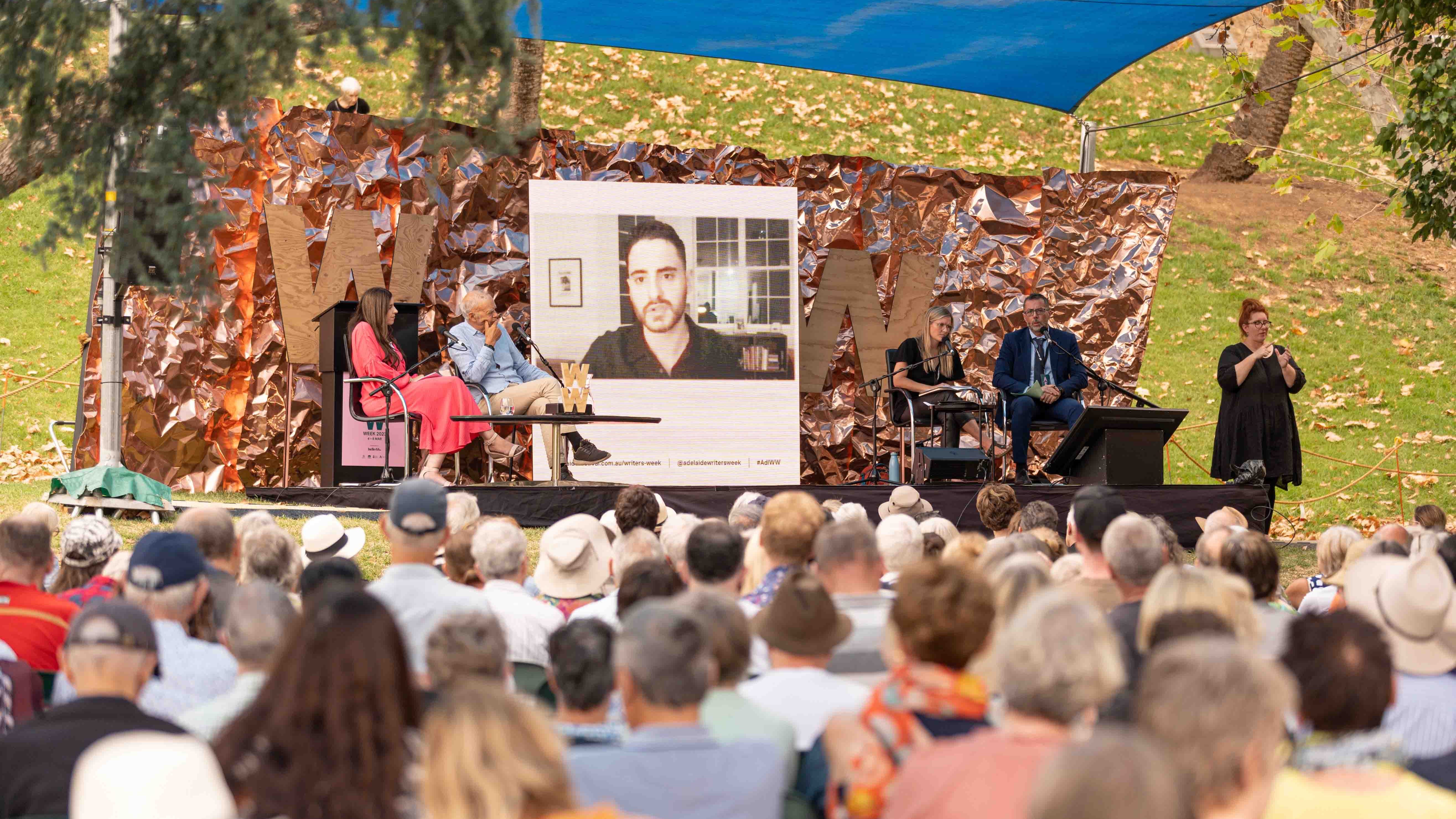Mohammed El-Kurd appearing via video link at Adelaide Writers' Week in front of what seemed to be a warm and appreciative crowd. Photo: Andrew Beveridge