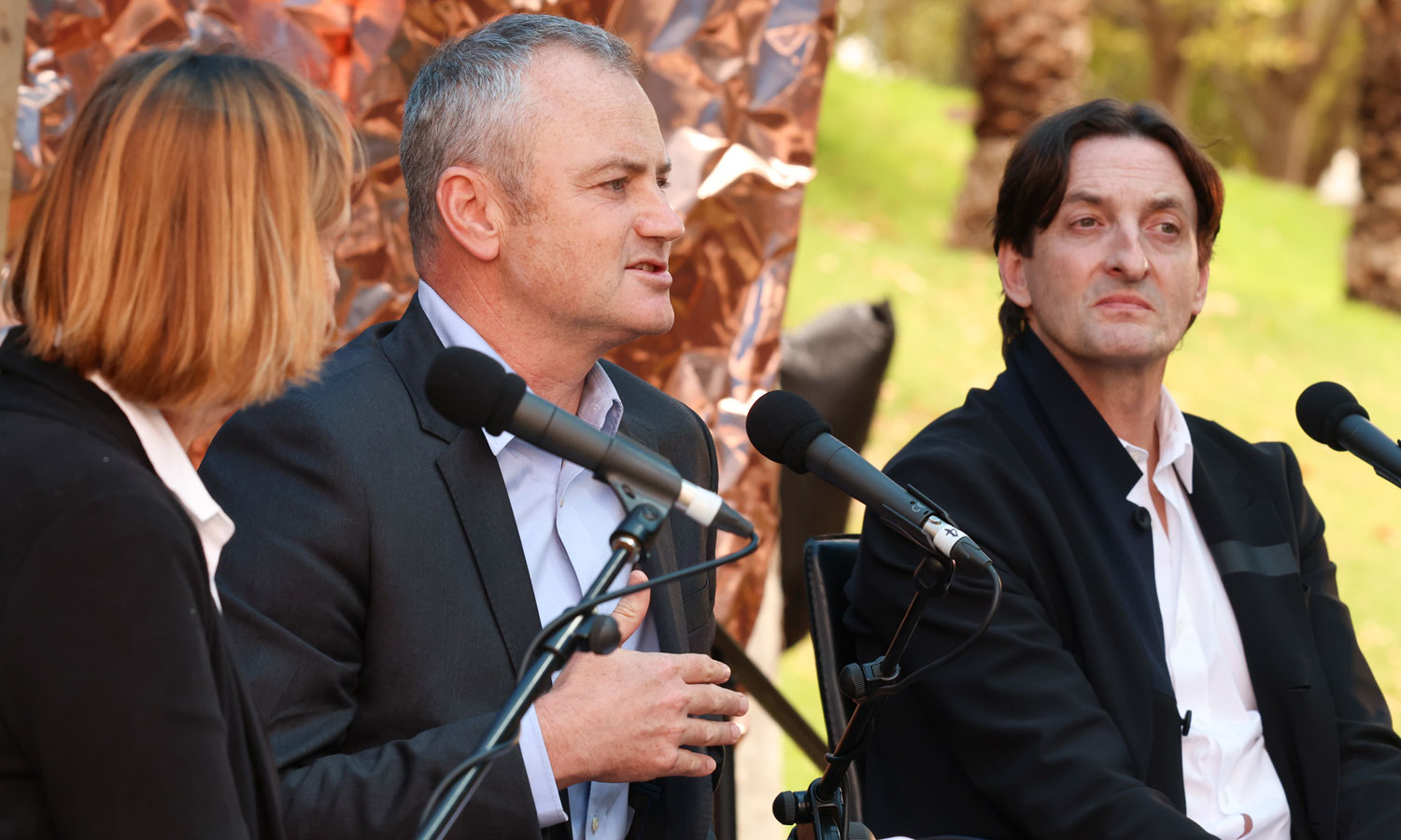 Chair Marian Wilkinson with Simon Holmes à Court and Brook Turner in the Adelaide Writers' Week session 'A Vision in Teal'. Photo: Tony Lewis