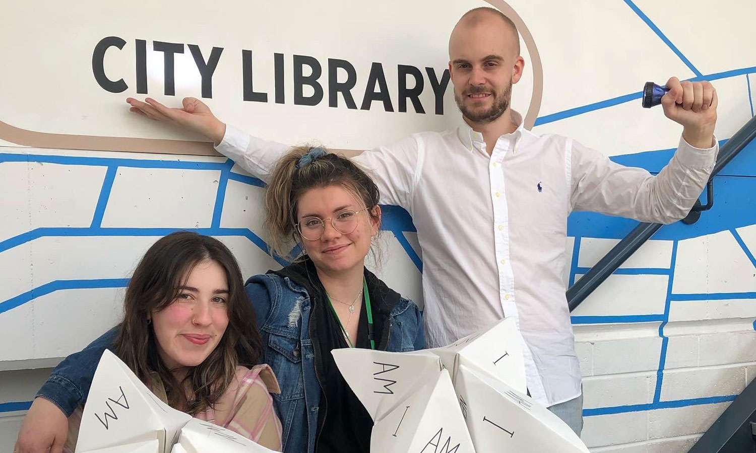 'I AM' designer Jada Guerrini, writer and performer Tahlia Hope and performer and mentor Lucas Forgan at the City Library. Photo supplied