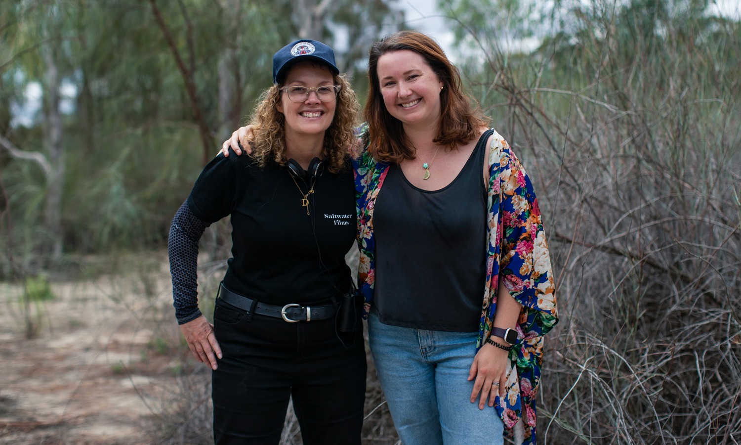 Writer Hannah Kent on location in the Riverland with 'Run Rabbit Run' director Daina Reid. Photo: Netflix