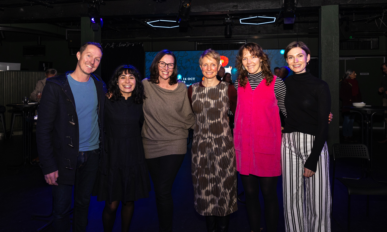 'The Dictionary of Lost Words' author Pip Williams (third from left) with actor Brett Archer, director Jessica Arthur, and actors Ksenja Logos, Rachel Burke and Tilda Cobham-Hervey at the recent launch event. Photo: Supplied