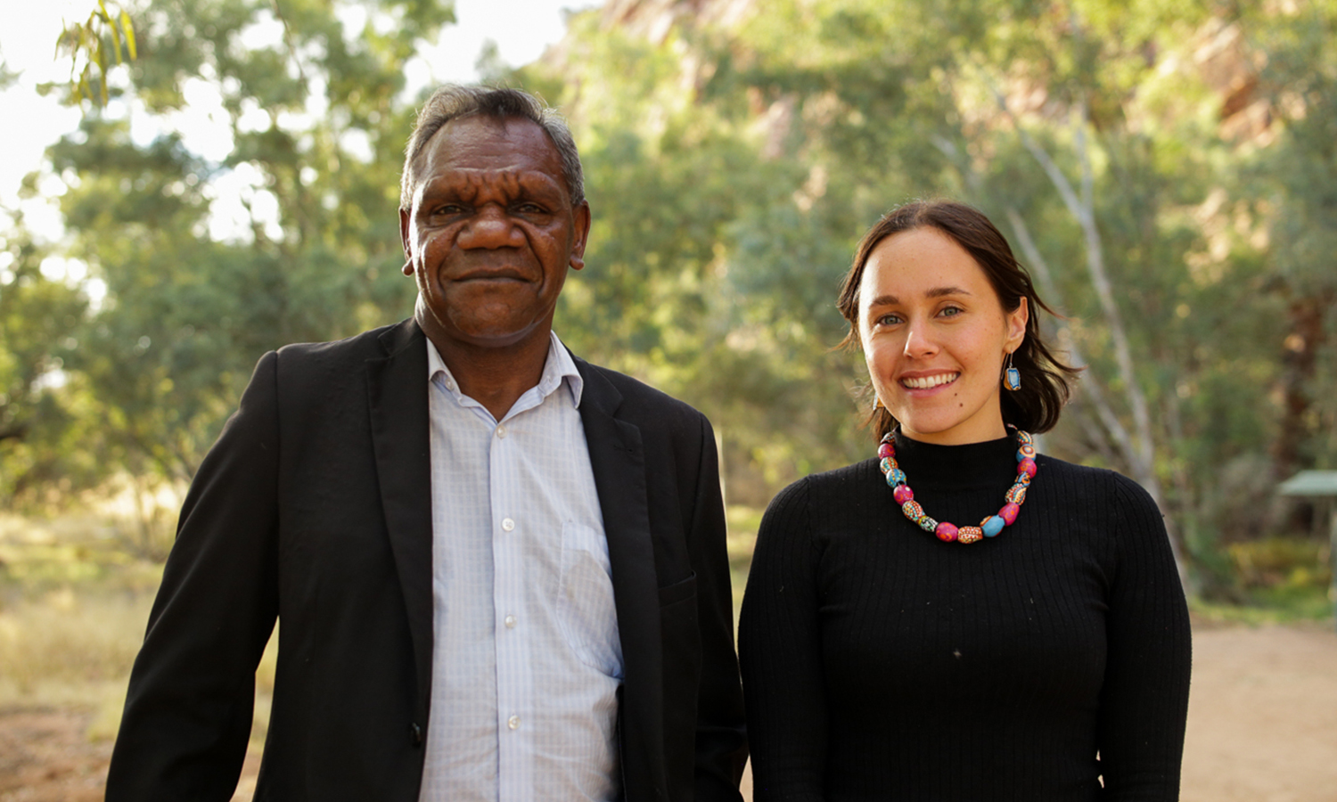 Larapinta presenter Talia Liddle with series guest Benedict Stevens. Photo: SBS / NITV 