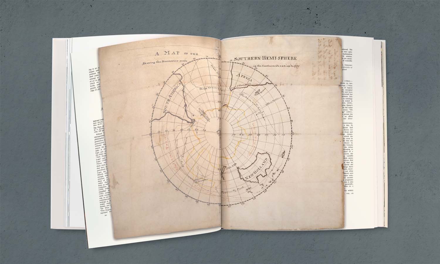 Map: 'A map of the southern hemisphere showing the discoveries made in the Southern Ocean up to 1770' (James Cook, 1772), from the collections of the State Library of NSW. Photoshopped image: Jayde Vandborg