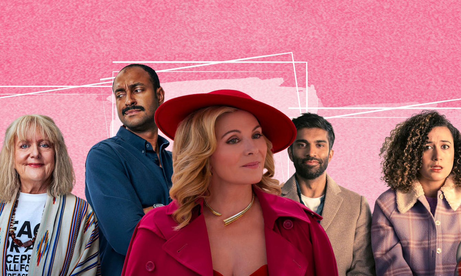From left: Denise Scott and Matt Okine star in the rebooted 'Mother and Son'; Kim Cattrall as Madolyn Addison in 'Glamorous', and Nikesh Patel and Rose Matafeo from 'Starstruck'. Photo montage: The Conversation