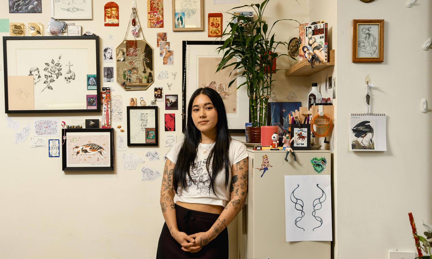 Artist, curator and tattooist Chira Grasby in her workspace at Halfpace Studio. Photo: Jack Fenby / InReview