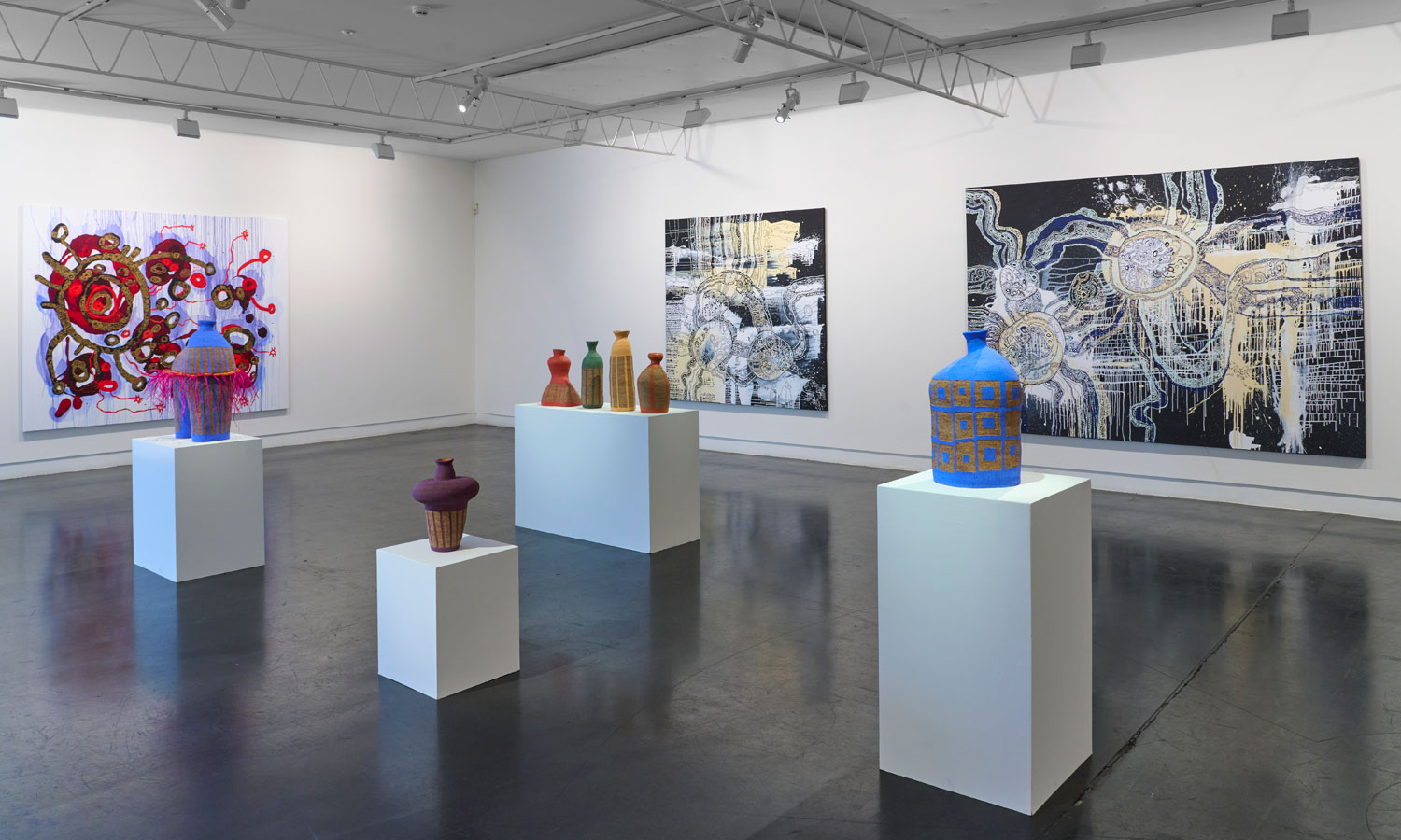 'Z munu A Titutjara', featuring works by Alfred Lowe and Zaachariaha Fielding,  at Hugo Michell Gallery. Photo: Sam Roberts / supplied