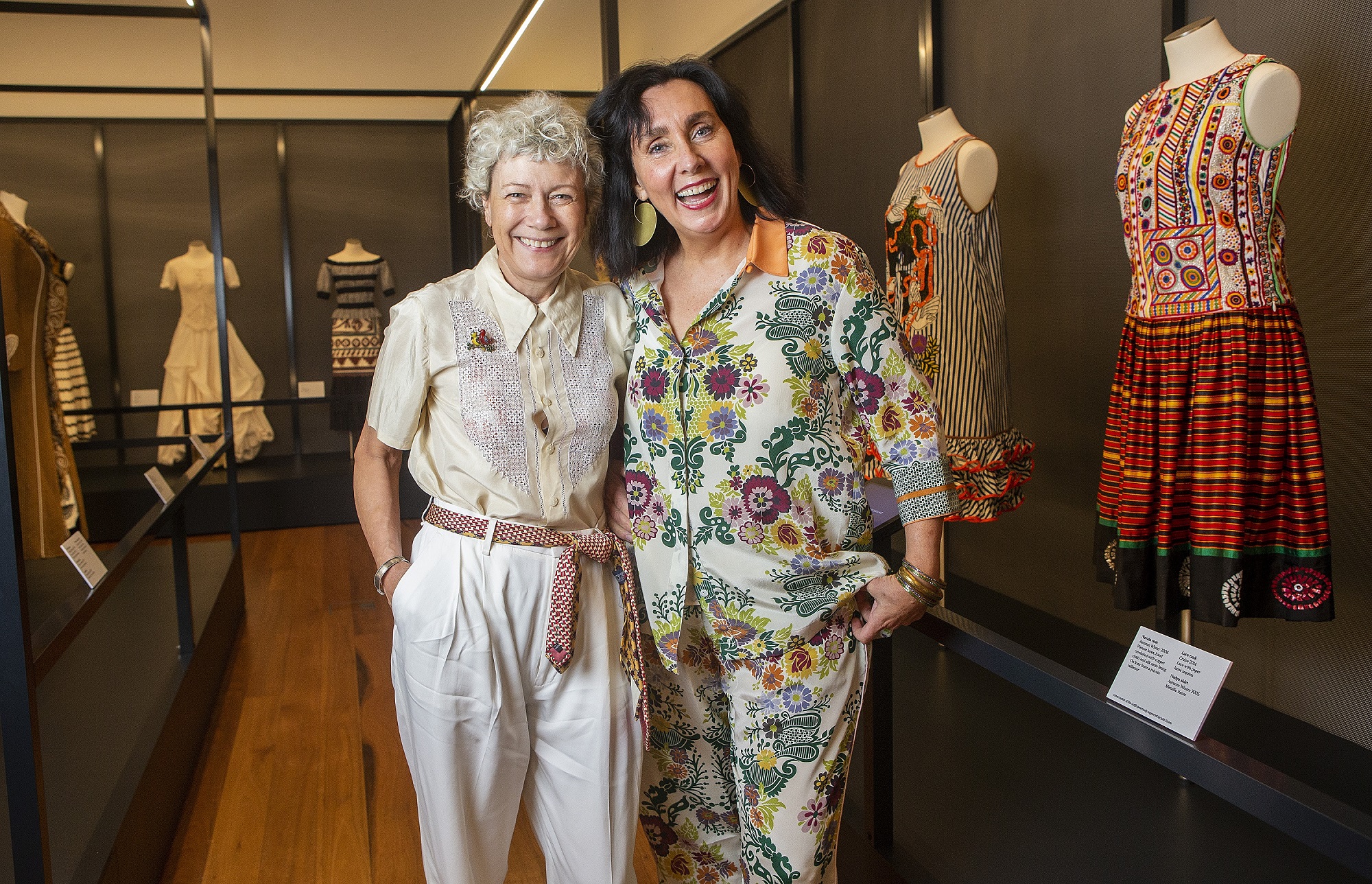 Fashion designers Lydia Pearson and Pamela Easton at their Museum of Brisbane exhibition in 2018. Photo By Jono Searle