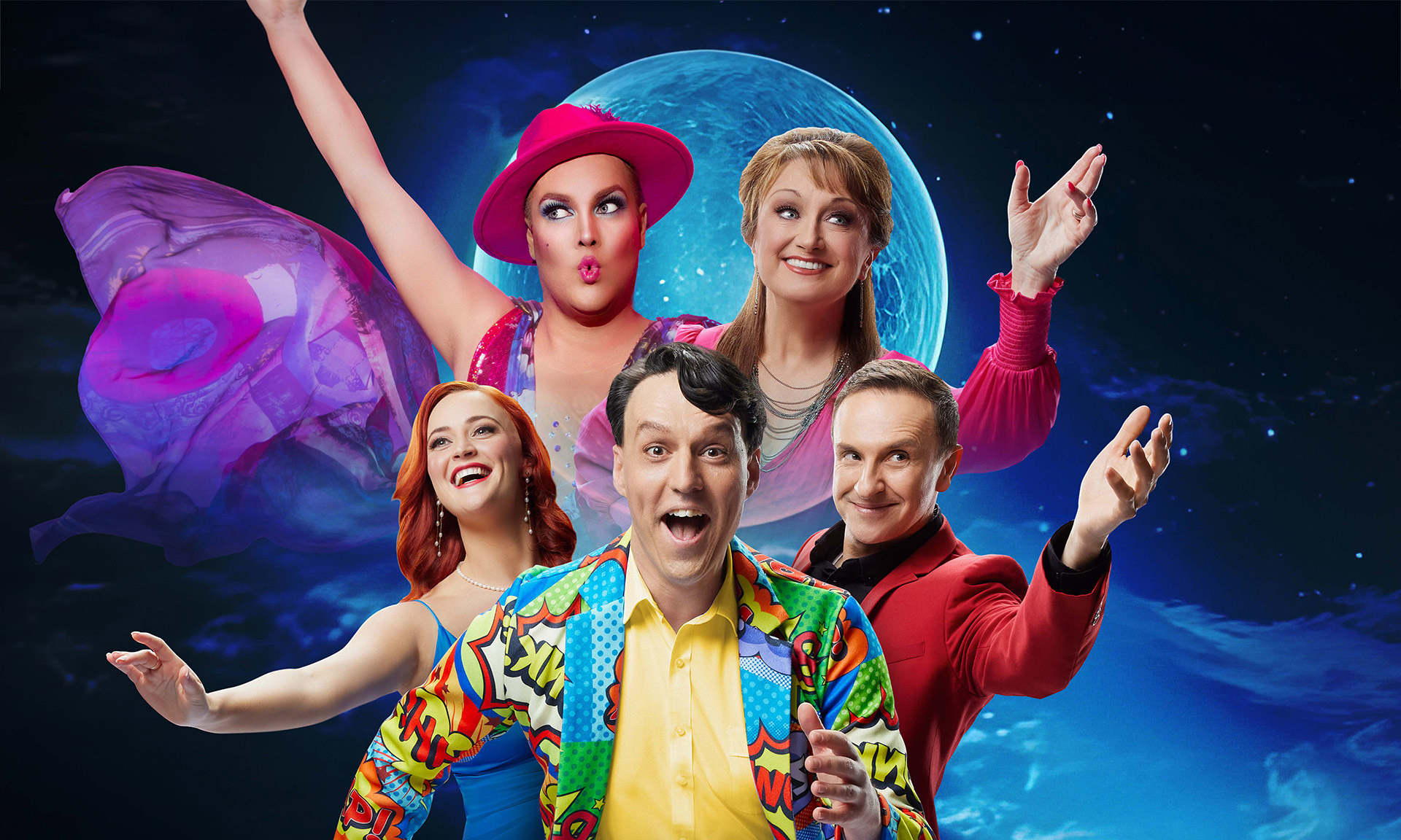 The cast of 'Candide': Hans, Caroline O'Connor, Annie Aitken, Alex Lewis and Mitchell Butel. Supplied image