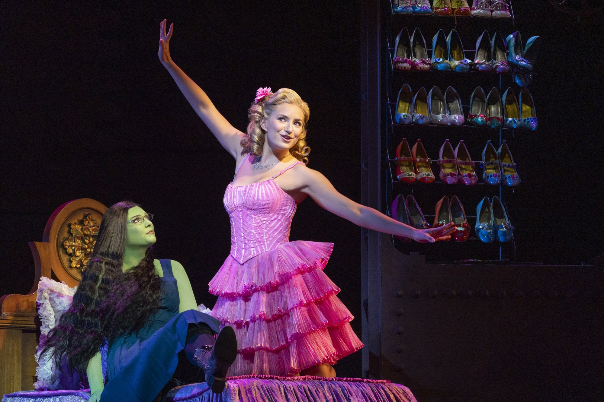 Griffith University Bachelor of Musical Theatre Program graduate Courtney Monsma (right) has gone on to star as Glinda the Good Witch in the Australian production of WICKED