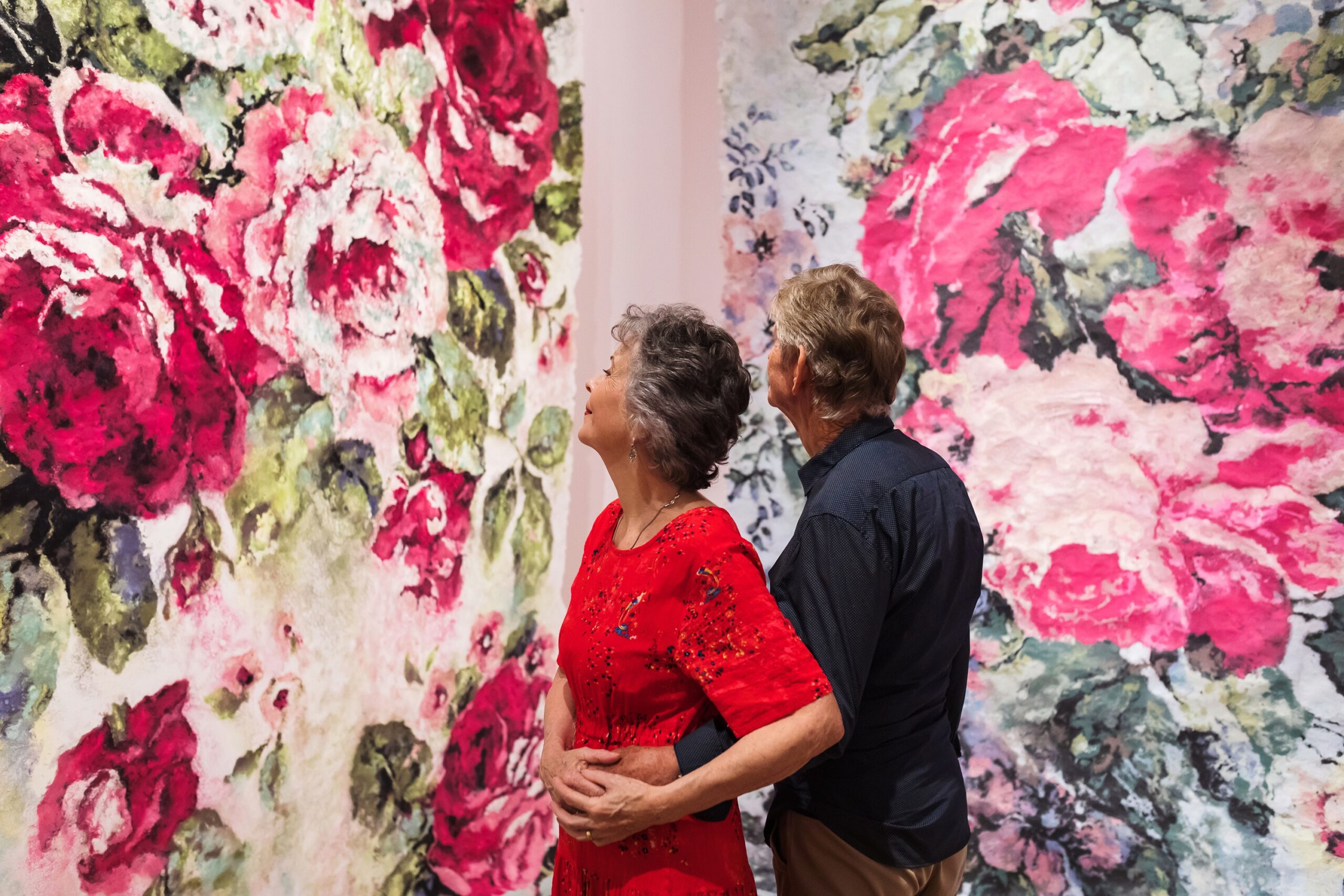 Gallery-goers marvel at the beautiful work of Karen Stone in the latest exhibition at Museum of Brisbane : photo by Katie Bennett