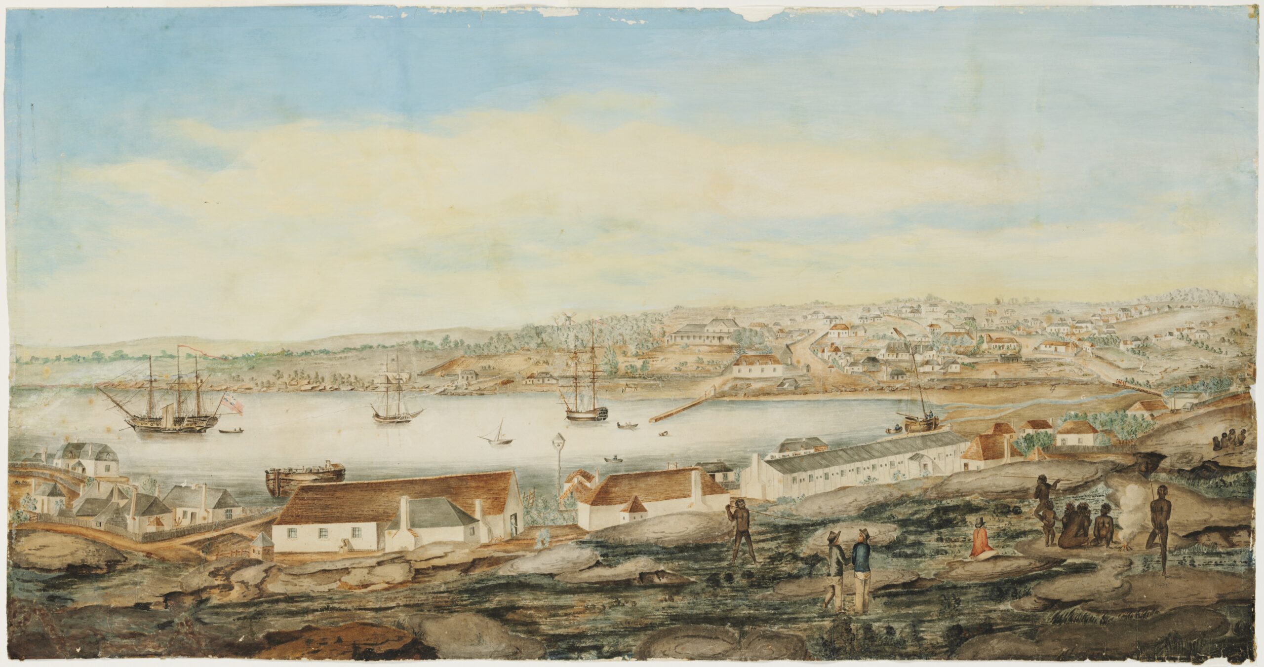 Sydney from the western side of the Cove, c. 1803, attributed to G W Evans. Image courtesy of State Library of NSW.