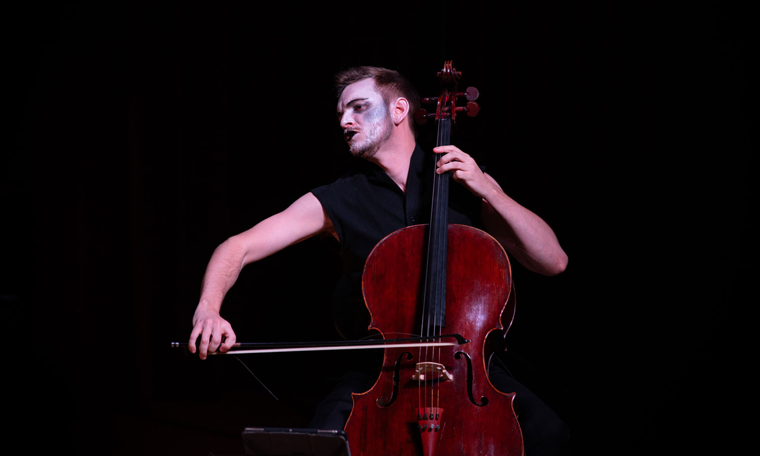 Coleman Itzkoff and his fellow musicians had their faces painted with grey make-up for the melodramatic 'Schwester Tod, Unterweltszene aus Babylon'. Photo: Dylan Henderson / supplied