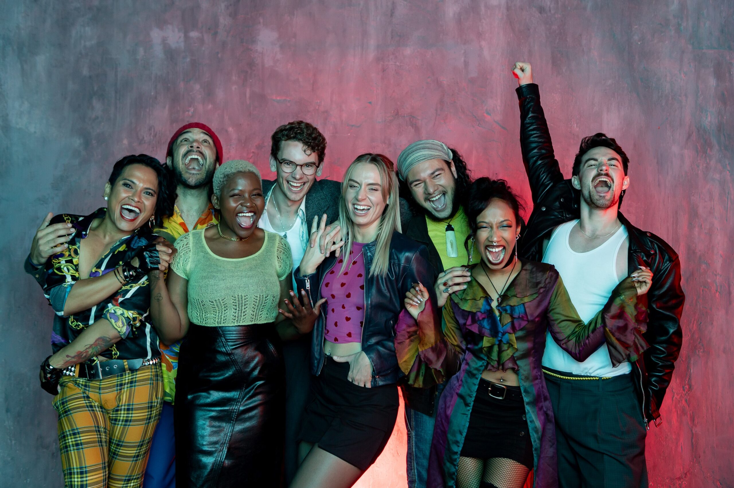 Thndo (third from left) and fellow cast members from Rent, which opens at QPAC in January. Photo: Wendell Teodoro