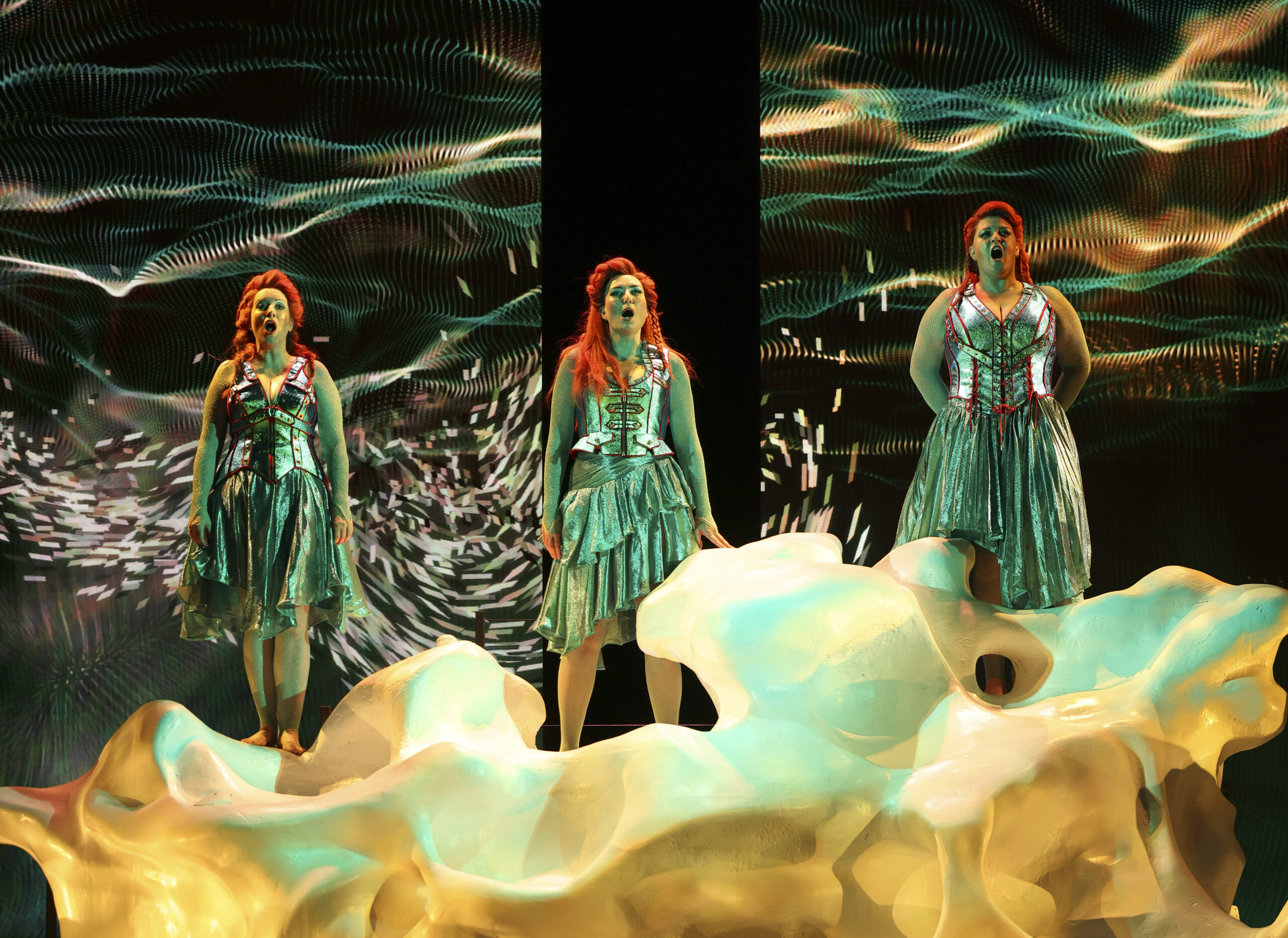 Lorina Gore as Woglinde, Jane Ede as Wellgunde and Dominica Matthews as Flosshilde in Opera Australia's 2023 production Das Rheingold at QPAC : 
Photo Credit: Wallis Media