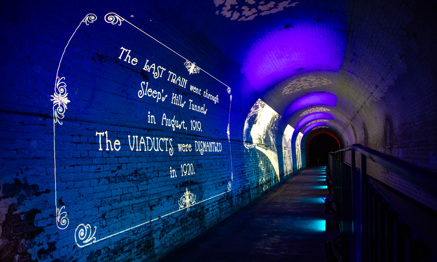 Projections document the history of the Sleep's Hills Tunnels. Photo: Jenny Kwok / supplied