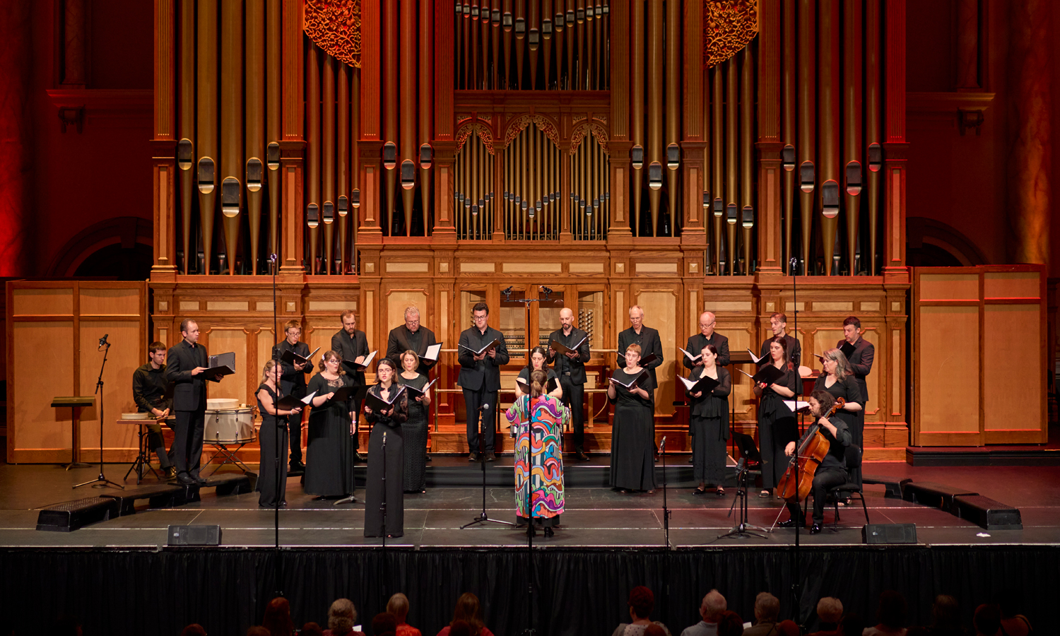 Adelaide Chamber Singers, led by artistic director Christie Anderson, perform their Adelaide Festival concert 'There Will Come Soft Rain' at the Town Hall. Photo: Sam Roberts / supplied