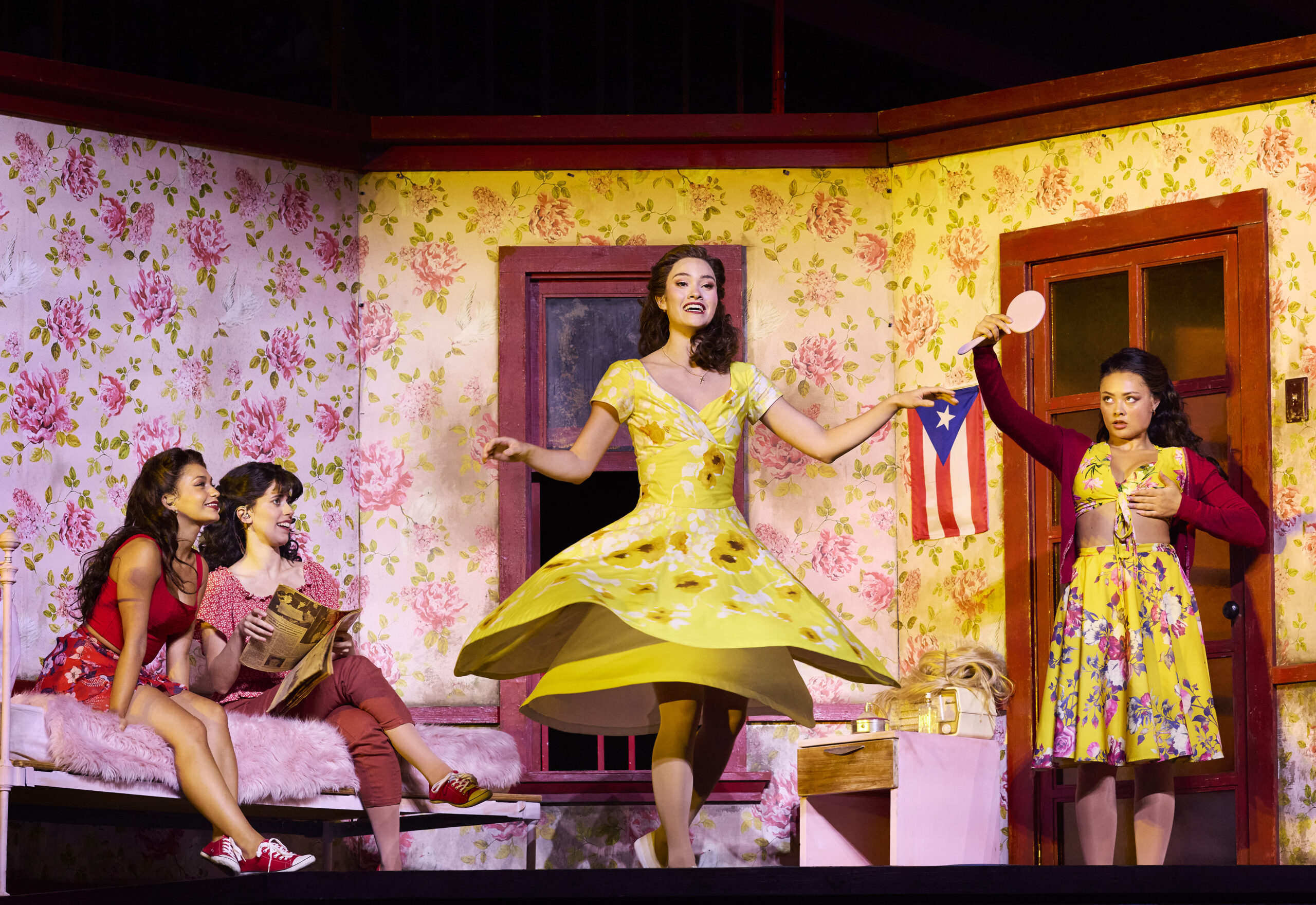 Jayme Jo Massoud as Francisca, Rebecca Ordiz at Rosalia, Nina Korbe (centre) as Maria and Emma Feliciano as Consuelo in West Side Story: Handa Opera on Sydney Harbour. Photo: Keith Saunders.

Photo Credit: Keith Saunders.