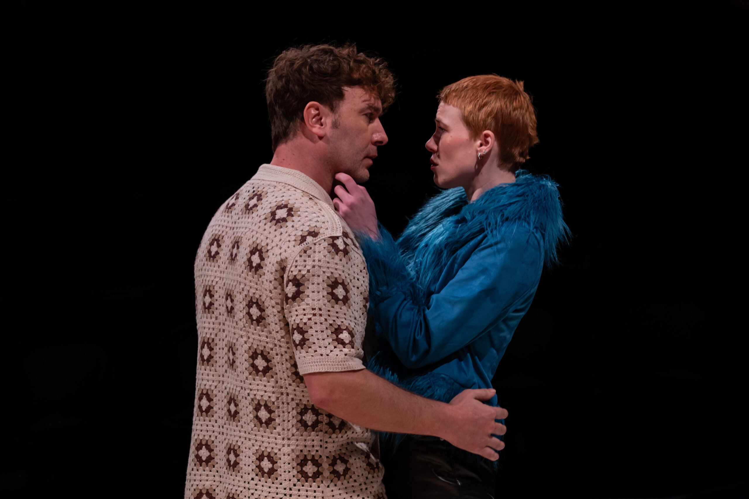 Kevin Spink stars as Dan and Anna McGahan stars as Anna in cult classic Closer, playing La Boite's Roundhouse Theatre.