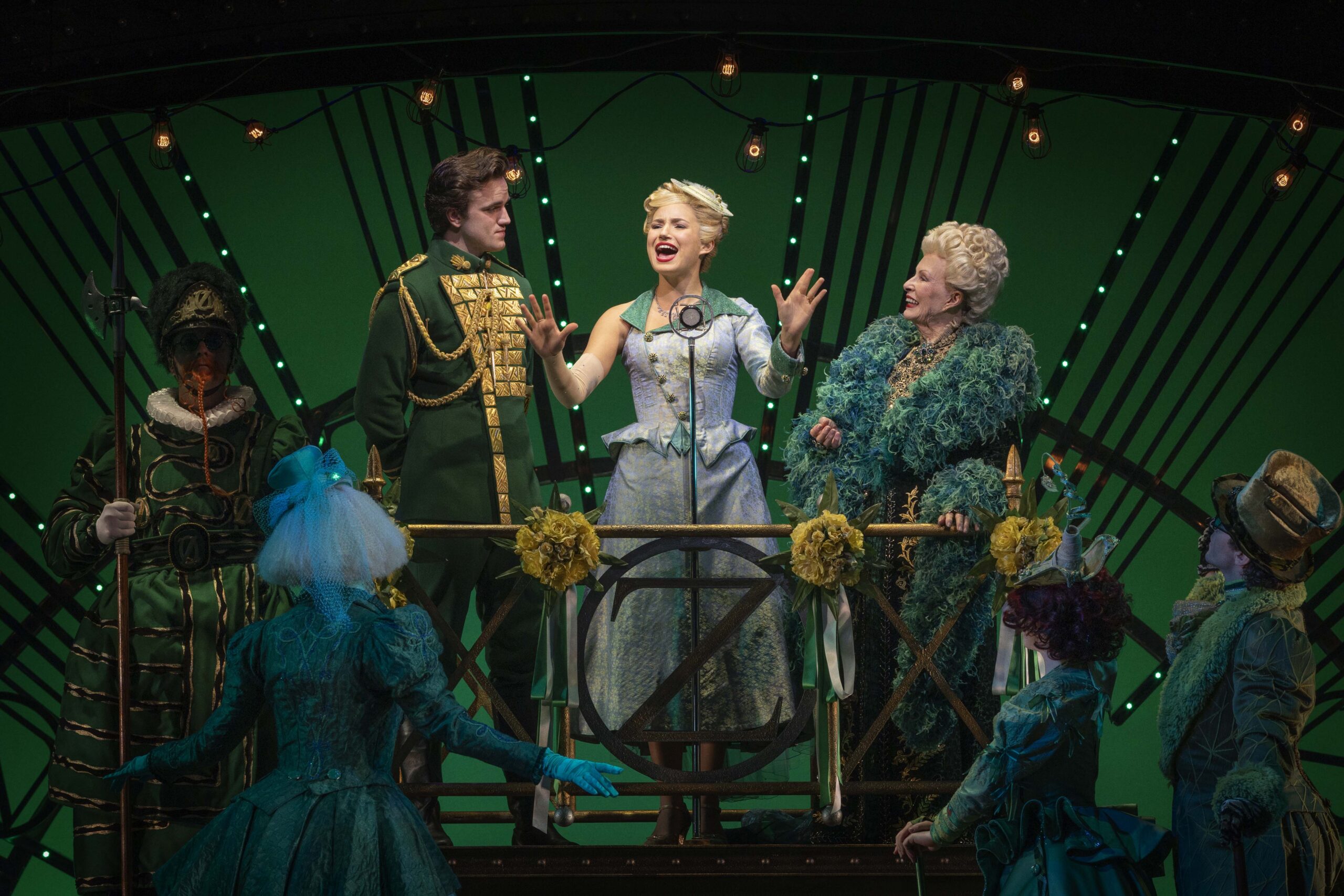 Liam Head, Courtney Monsma and Robyn Nevin star in Wicked, which returns to QPAC in September. Photo: Jeff Busby