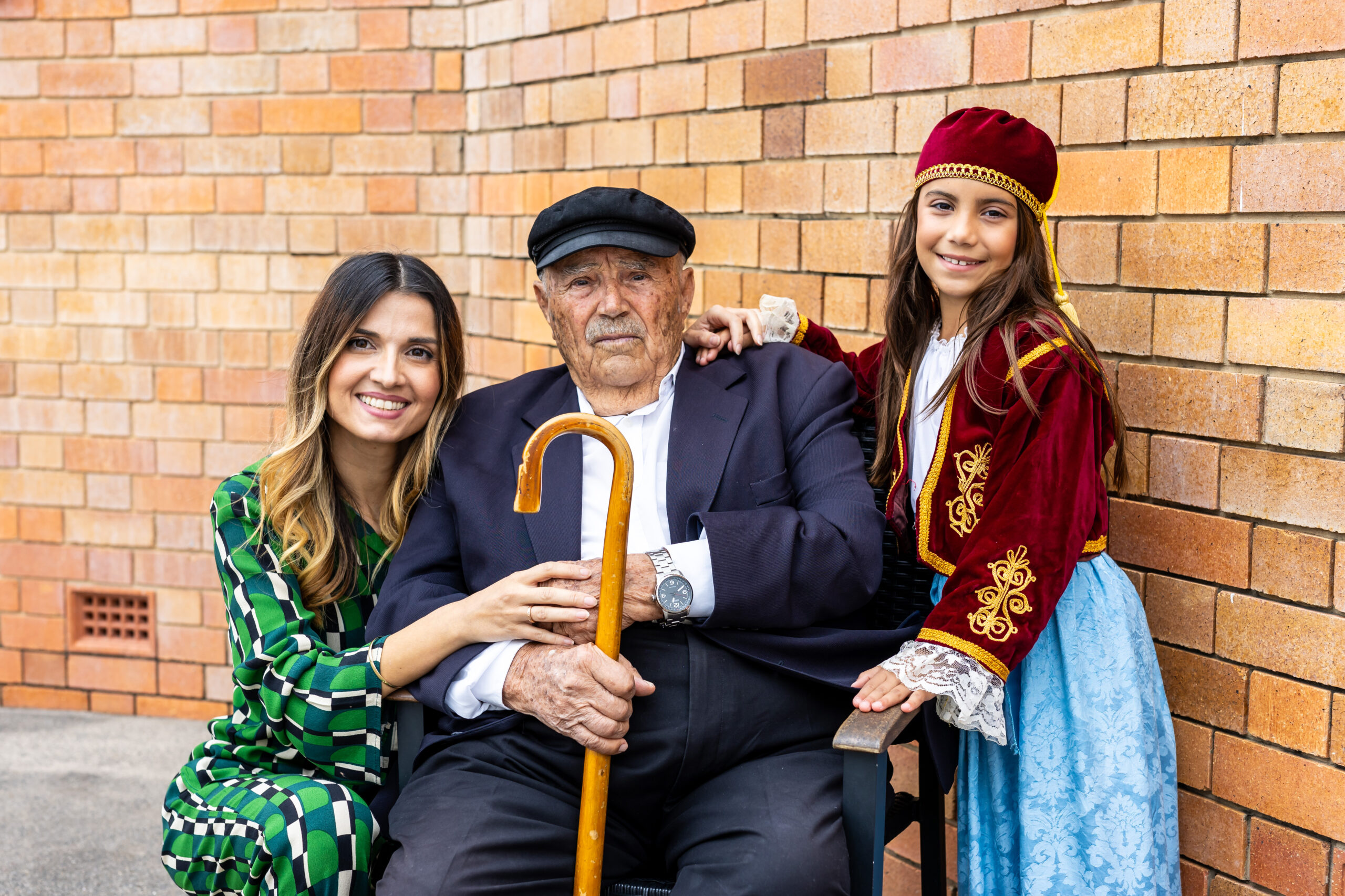 Assistant choir master Christina Xydi-Lignou, 91-year-old Apostolos Bellas and Milana Sotiris, 7, all feature in Axion Esti and Masterworks at QPAC.
