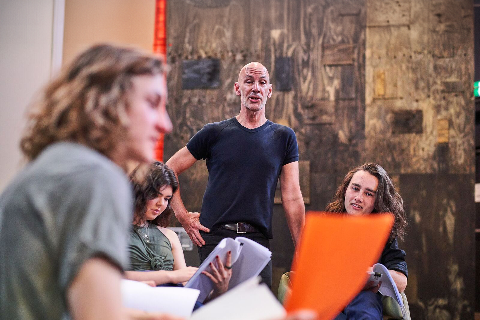 Sean Riley with some of Free Agents Youth Theatre's young artists during rehearsals for 'LAMBS'. Photo: supplied