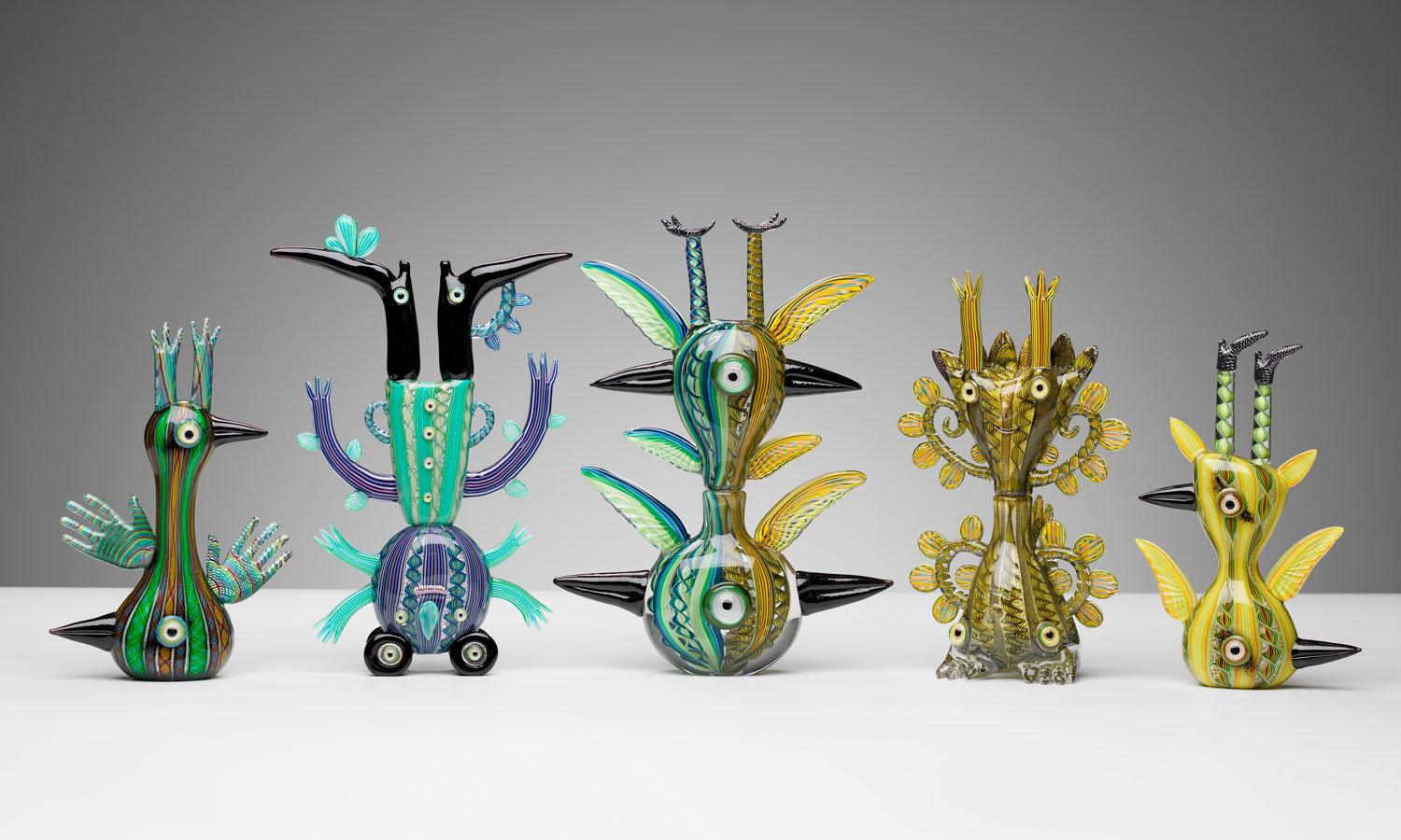 Tom Moore's 'Dandy Lion among the Antipodes (Handsome Duckling, Sweet Boots, Quadravian Cyclops, Dandy Lion & Kohl Canary)' has won the 2024 FUSE Glass Prize. Photo: Grant Hancock / supplied