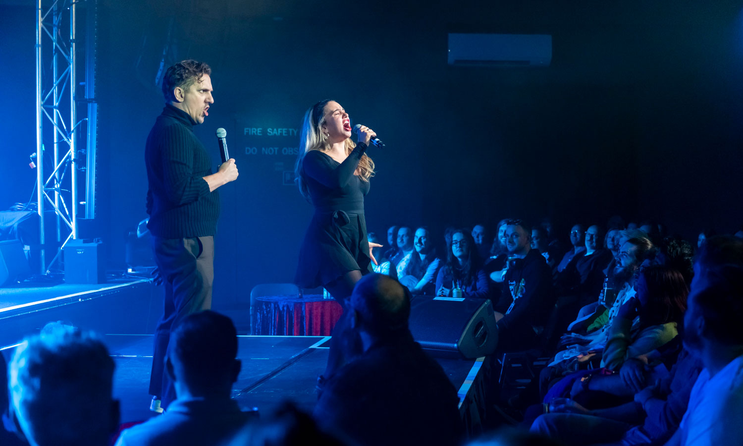 Ben Russell and Michelle Brasier play producers of a country musical in the improv show 'Comedians on Stage Auditioning for Musicals'. Photo: TJ Garvie / supplied.
