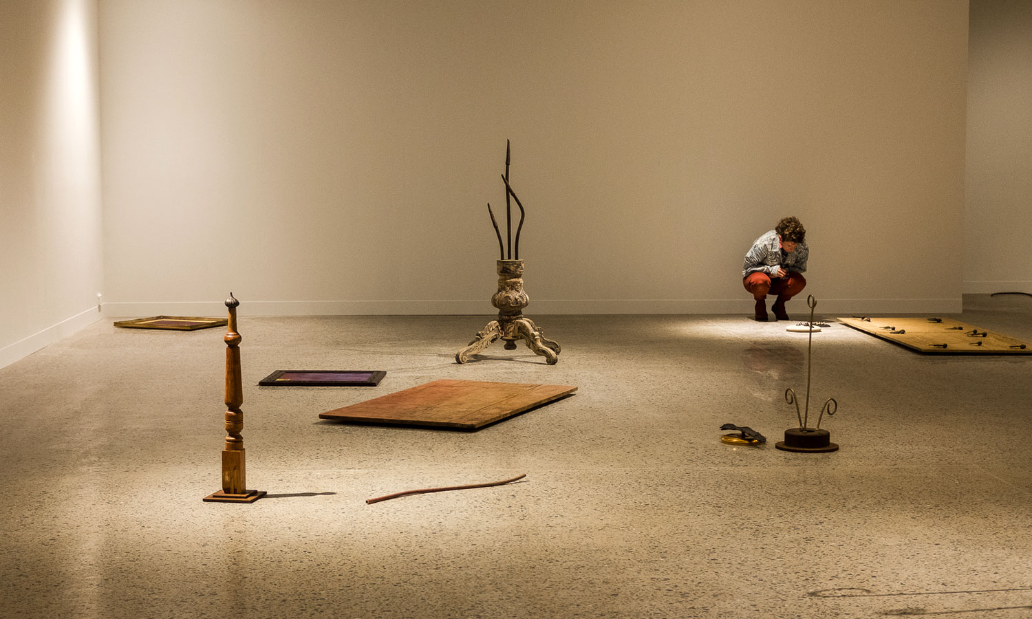 Installation view: Lee Salomone's 'Fragments; a widening vision' at Adelaide Contemporary Experimental, including (centre rear) the work 'L’animale/The animal'. Photo: Peter Fong / supplied 