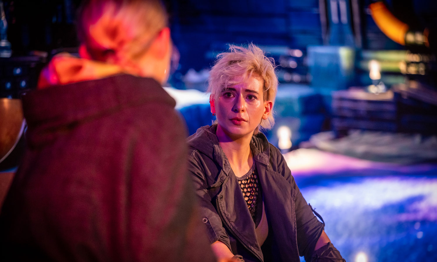 Ellen Graham plays Cato, an AI engineer turned revolutionary, in Madness of Two's 'Starweaver'. Photo: Jamois / supplied