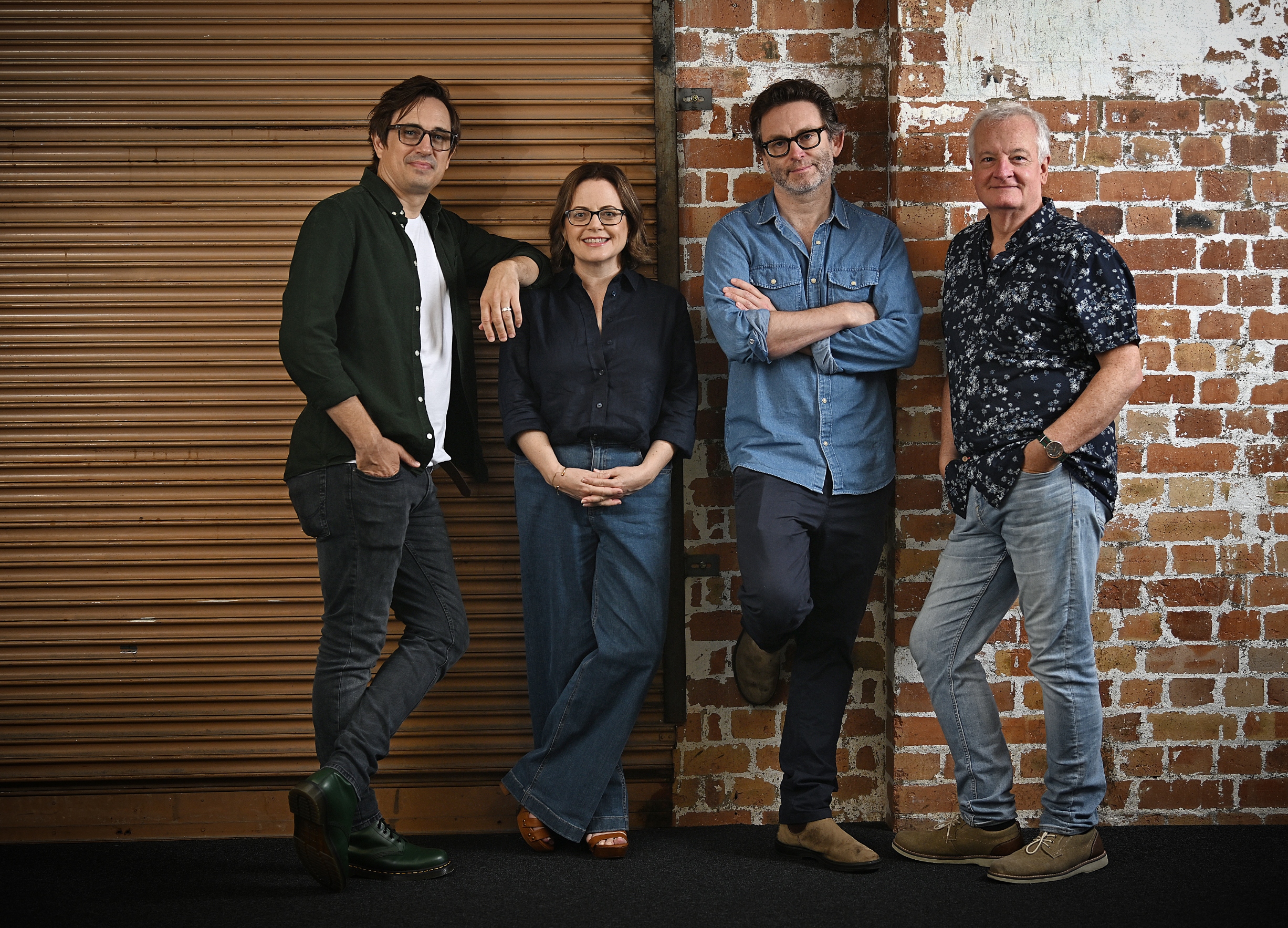 Author Trent Dalton and his wife, Fiona Franzmann, with Love Stories director Sam Strong and writer Tim McGarry. Photo: Lyndon Mechielsen